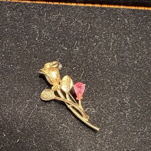 Avon Gold Floral Brooch with Pink Detail
